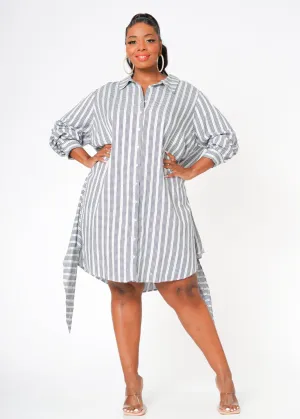 Women's Plus Size Lace Trim Wrapped Shirt Dress in Ditsy Gingham
