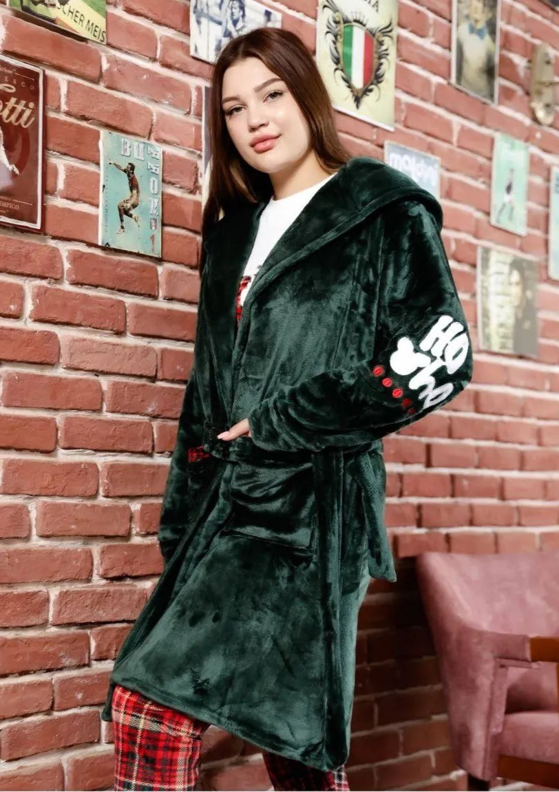 Women's winter pajamas, 3 pieces, T-shirt   pants   short robe