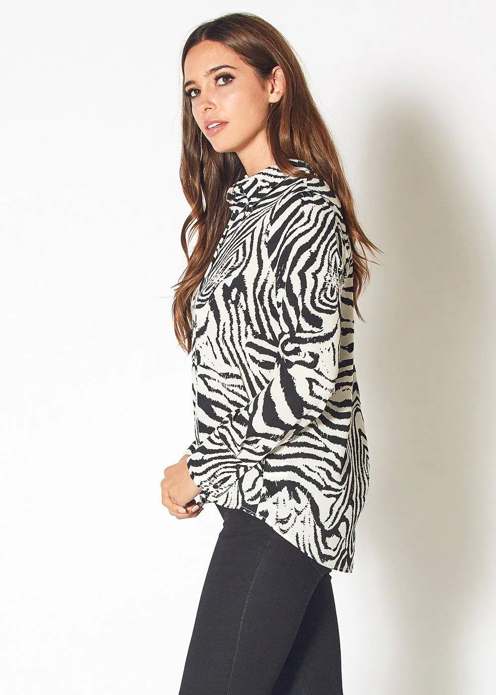 Women's Zebra Button Up Shirt Blouse in Blk White Zebra