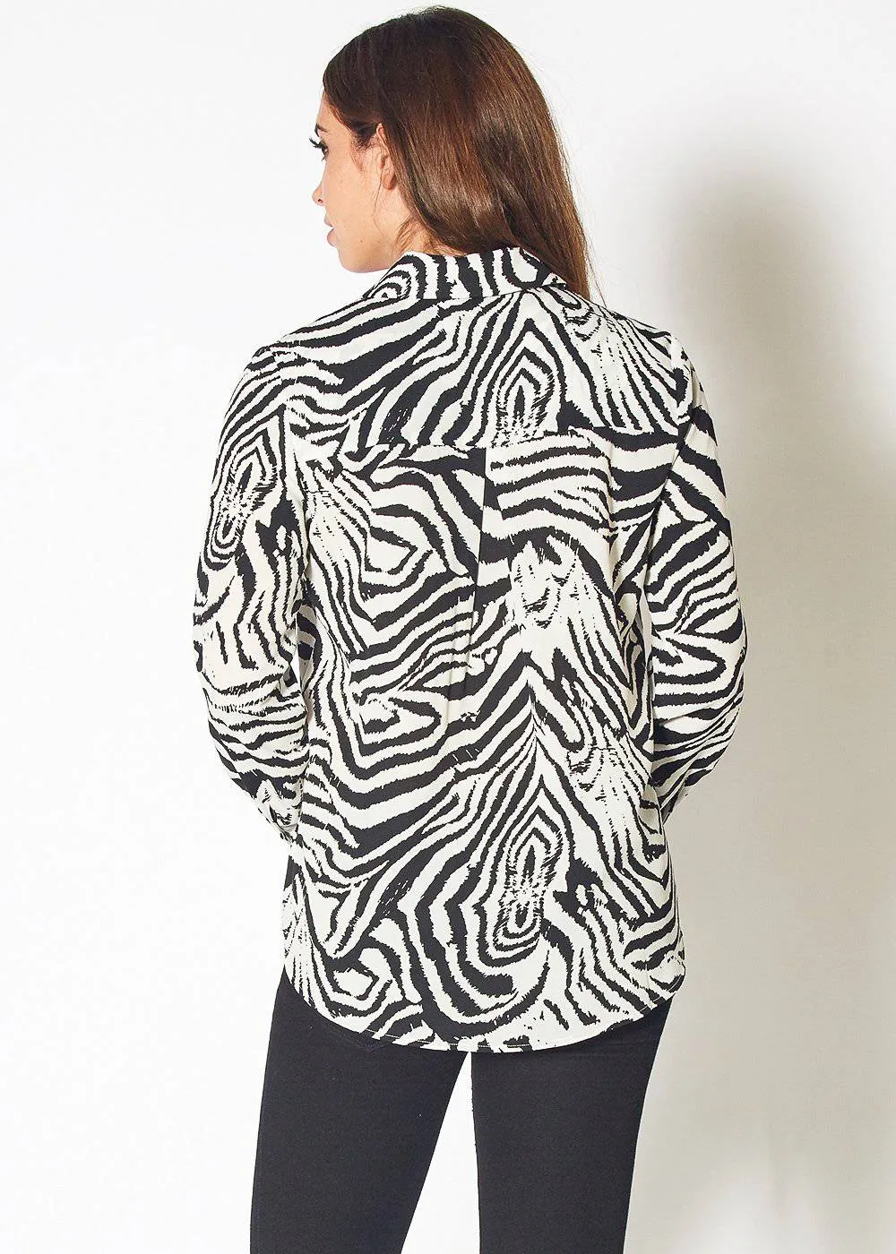 Women's Zebra Button Up Shirt Blouse in Blk White Zebra
