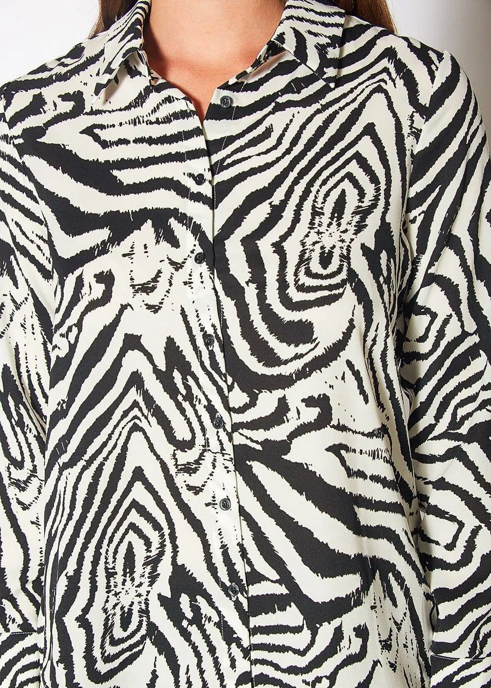 Women's Zebra Button Up Shirt Blouse in Blk White Zebra
