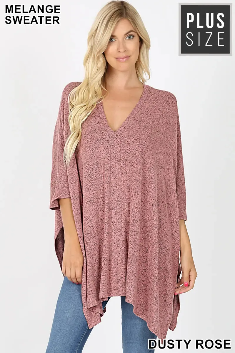 zenana premium PLUS BRUSHED MELANGE SWEATER   DUSTY ROSE