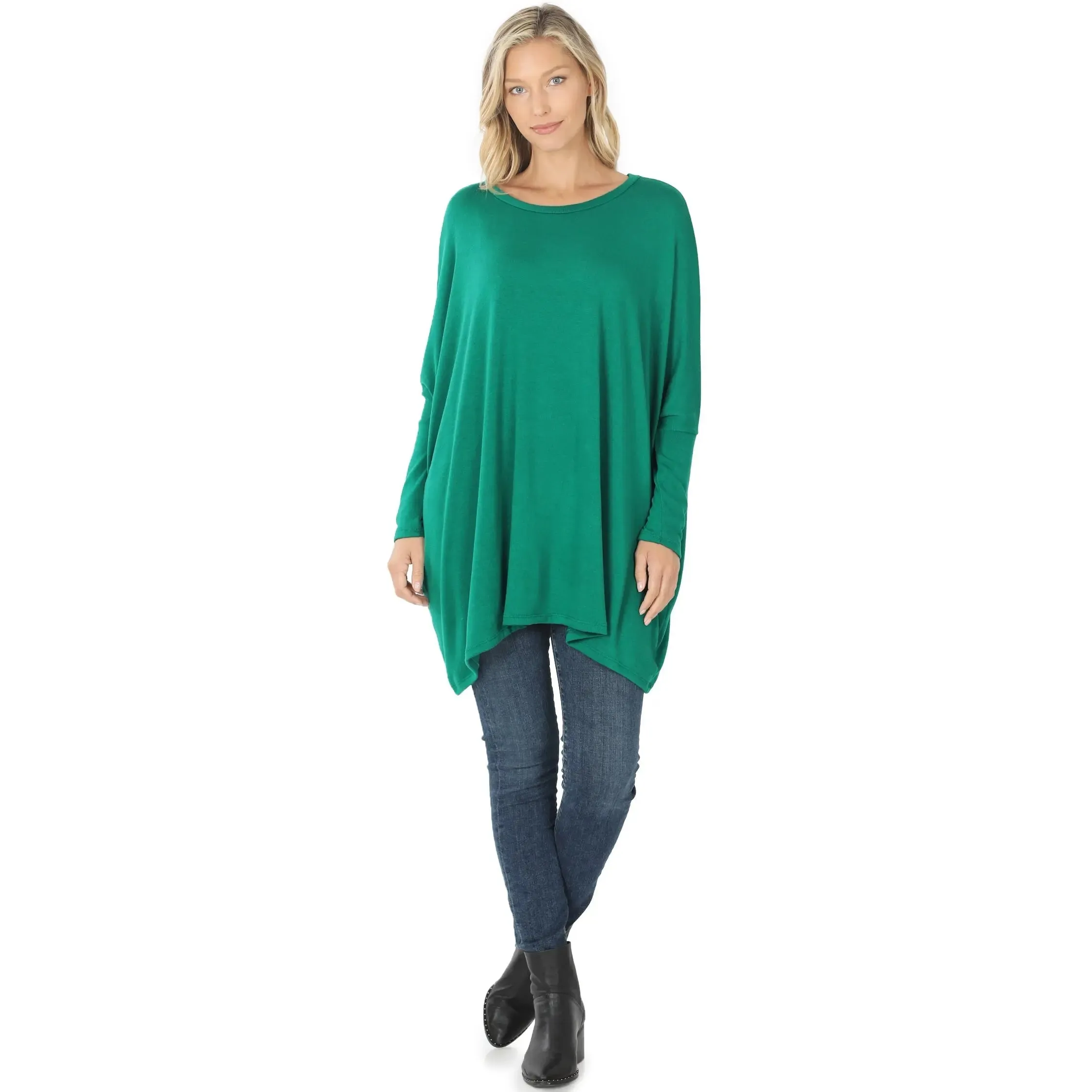 ZENANA SWEATER FABRIC OVERSIZE ROUND NECK PONCHO HT-2555AB
