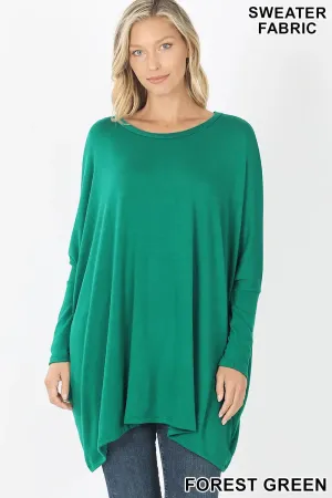 ZENANA SWEATER FABRIC OVERSIZE ROUND NECK PONCHO HT-2555AB