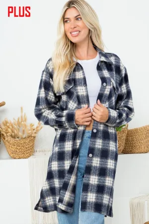 ZiA Apparel Cozy Fleece Mid-Length Plaid Jacket